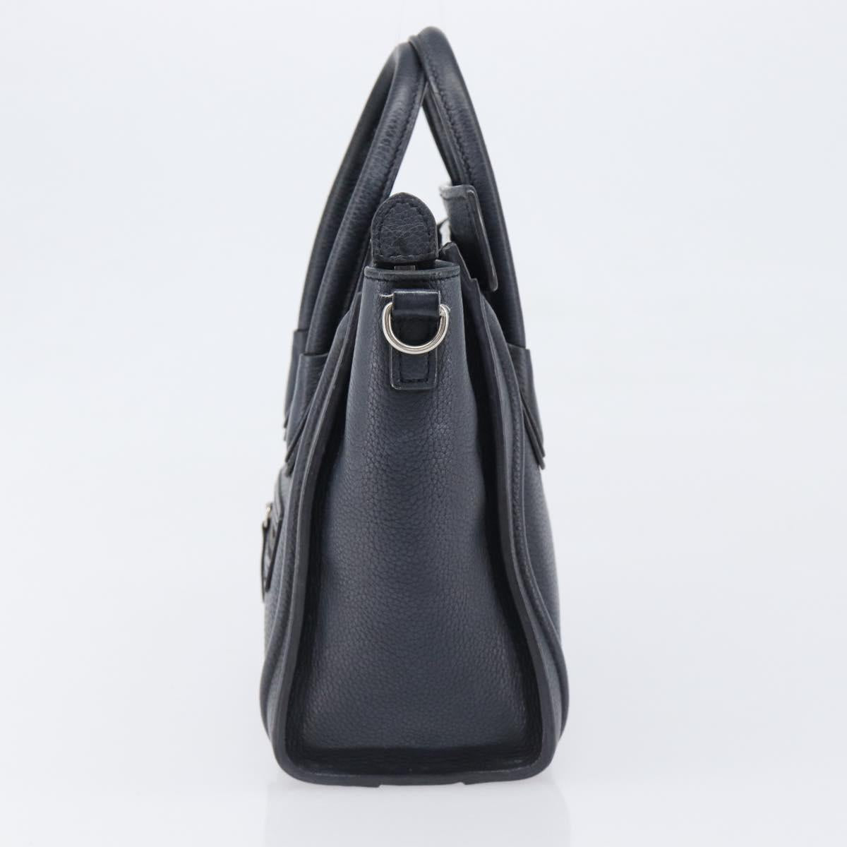CELINE Luggage Nano Shopper Hand Bag Leather Navy Silver Auth 199504