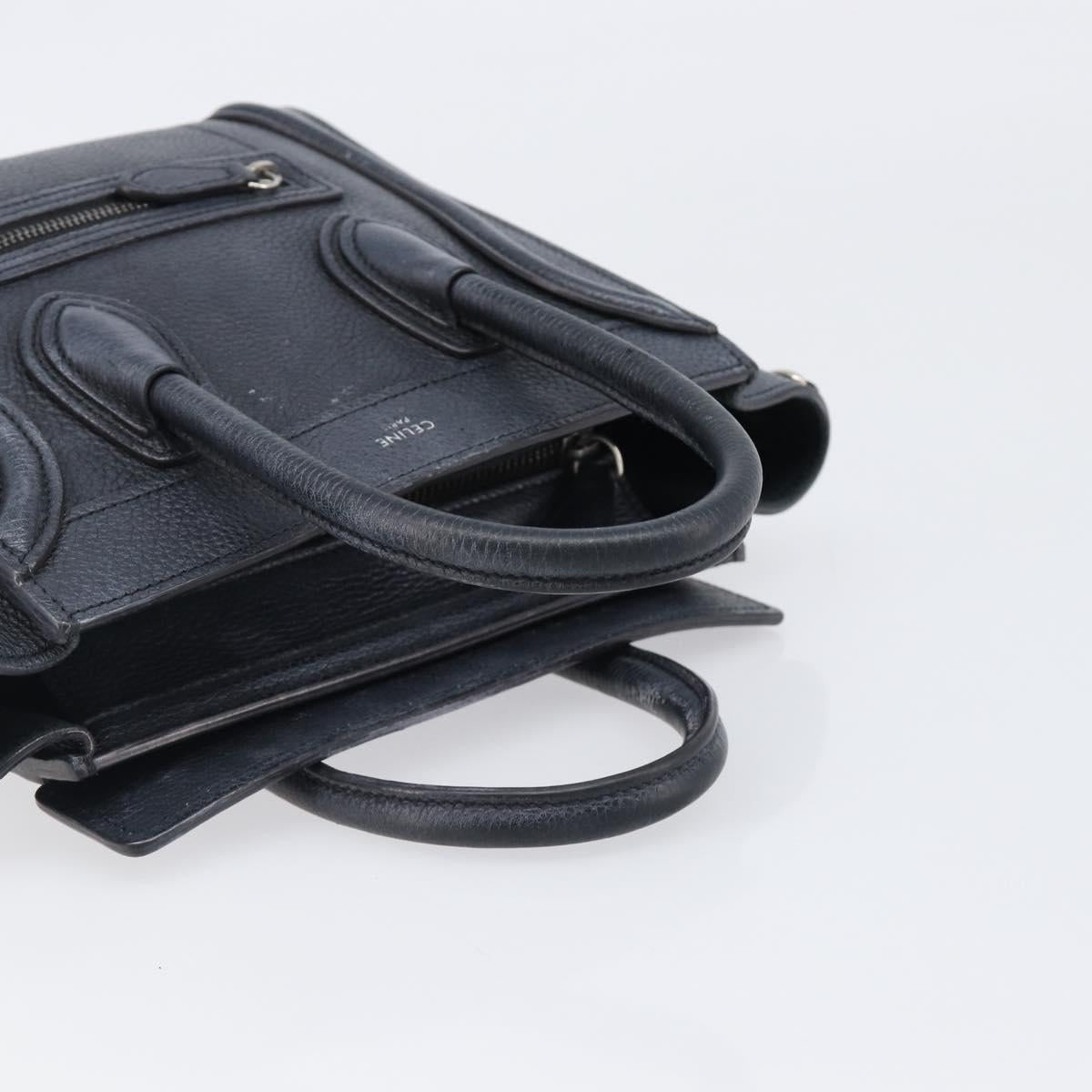 CELINE Luggage Nano Shopper Hand Bag Leather Navy Silver Auth 199504