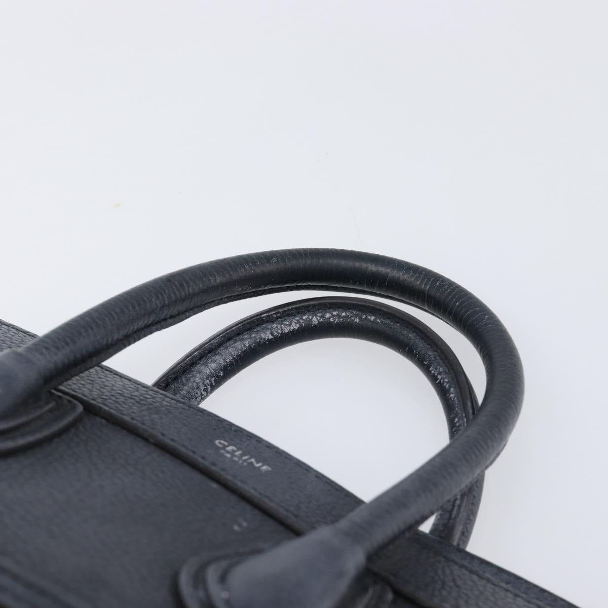 CELINE Luggage Nano Shopper Hand Bag Leather Navy Silver Auth 199504