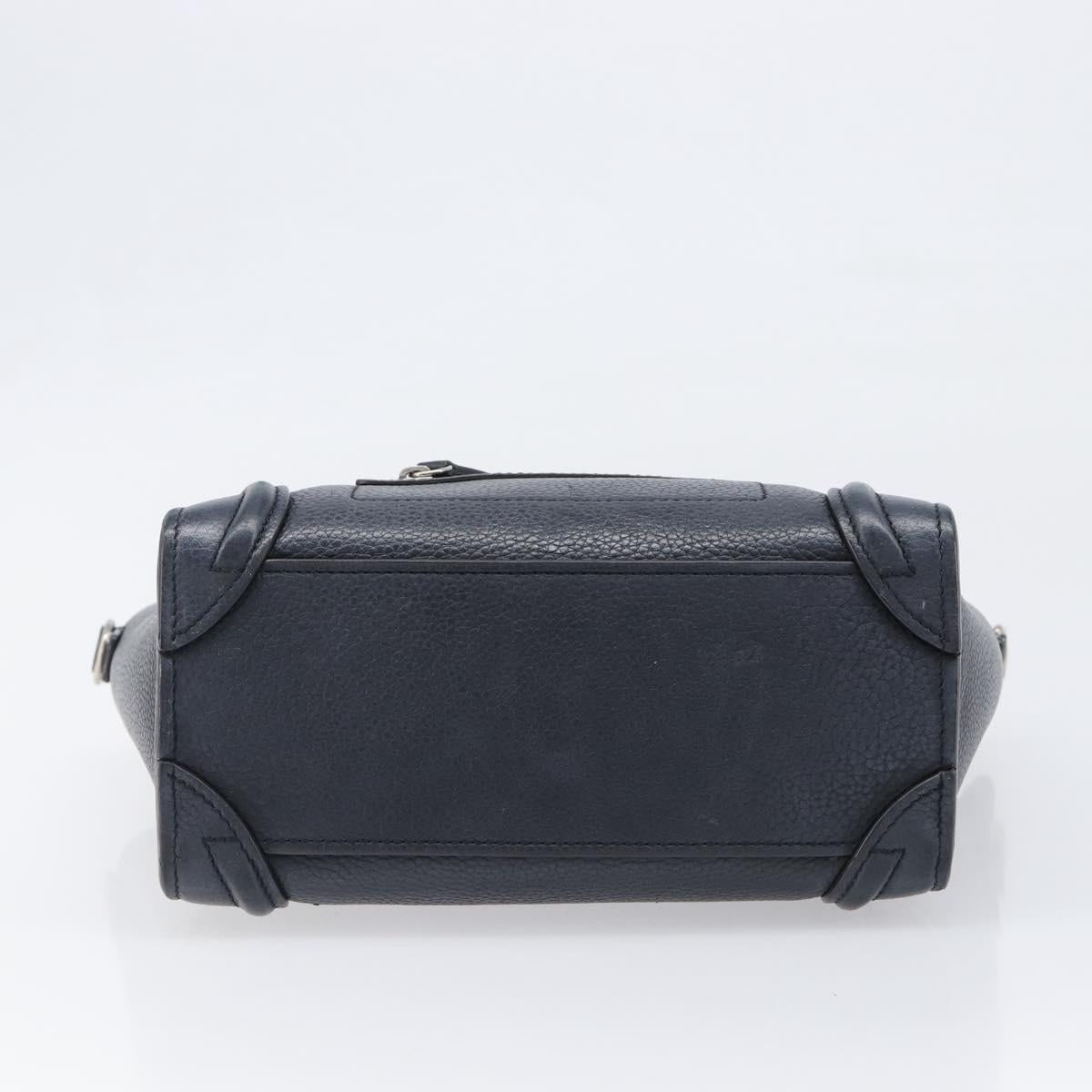 CELINE Luggage Nano Shopper Hand Bag Leather Navy Silver Auth 199504