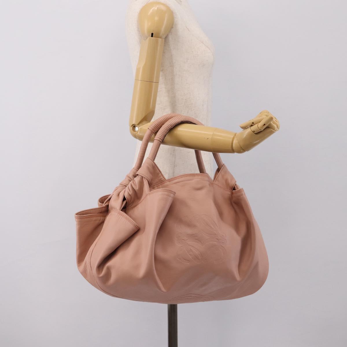 LOEWE Anagram Nappa Aire Hand Bag Leather Pink Gold Tone Auth 199505V