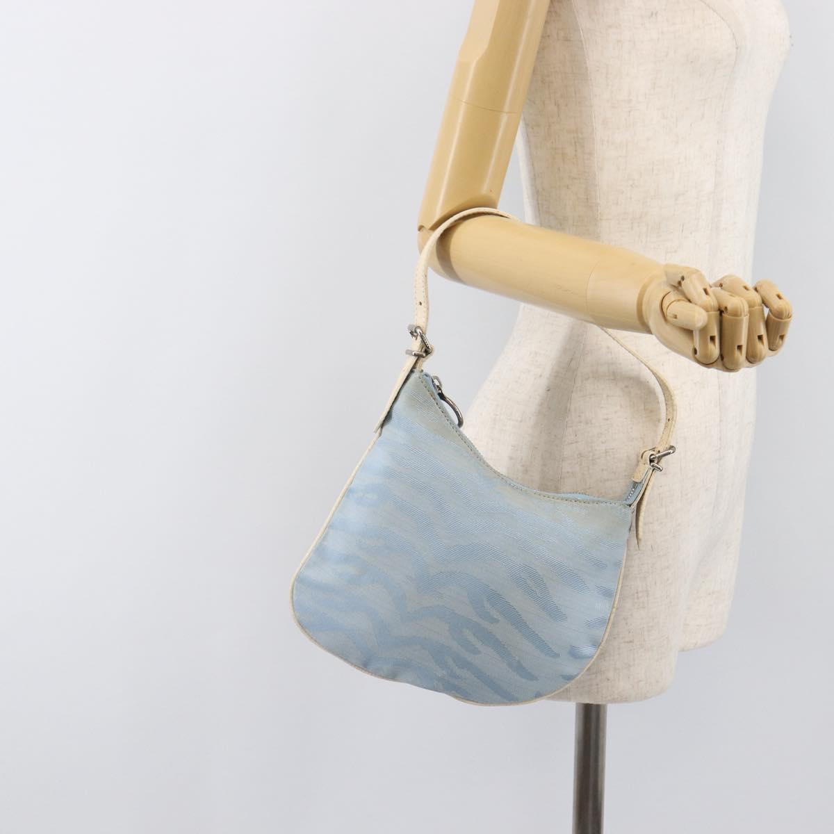 FENDI Shoulder Bag Canvas Light Blue Silver 8BR248 Auth 199506