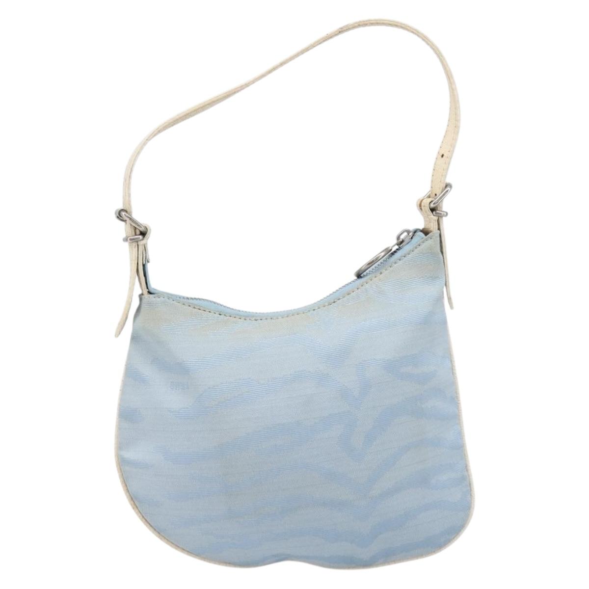 FENDI Shoulder Bag Canvas Light Blue Silver 8BR248 Auth 199506