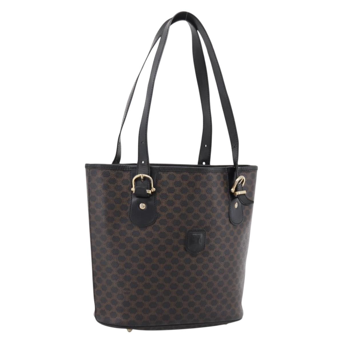 CELINE Macadam Shoulder Bag PVC Leather Black Gold Tone Auth 199507A