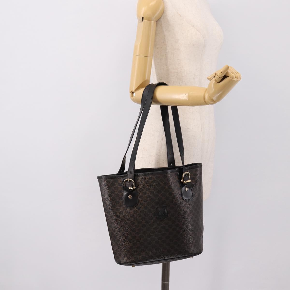 CELINE Macadam Shoulder Bag PVC Leather Black Gold Tone Auth 199507A
