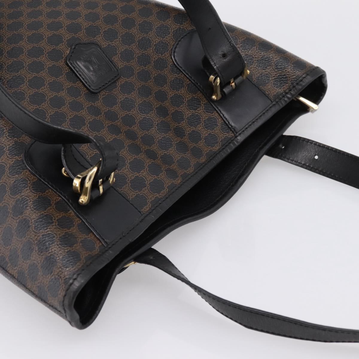 CELINE Macadam Shoulder Bag PVC Leather Black Gold Tone Auth 199507A