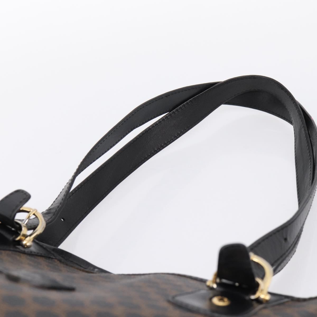 CELINE Macadam Shoulder Bag PVC Leather Black Gold Tone Auth 199507A