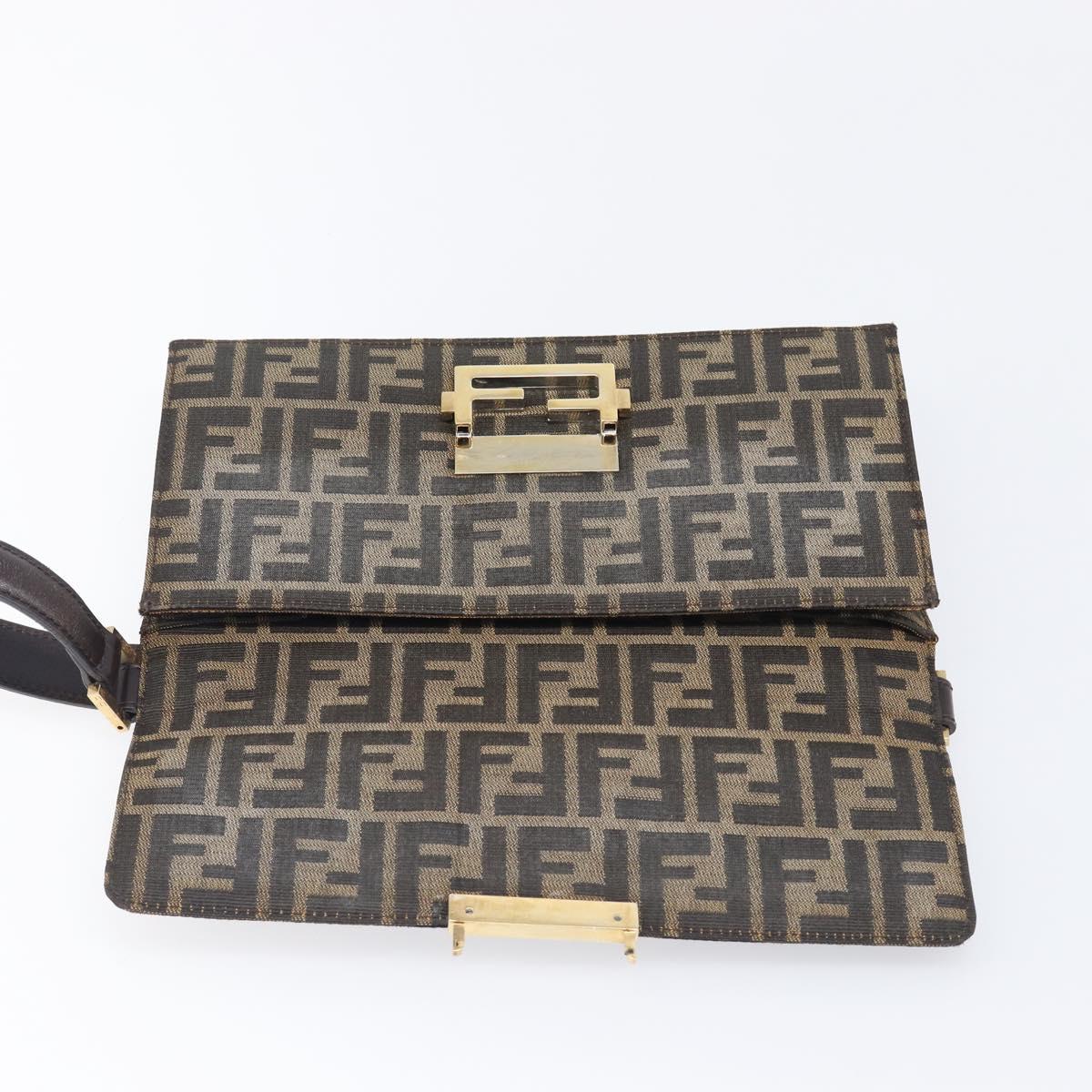 FENDI Zucca Canvas Shoulder Bag Brown Gold Tone Auth 199508A