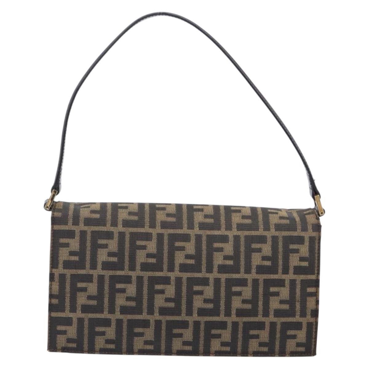FENDI Zucca Canvas Shoulder Bag Brown Gold Tone Auth 199508A