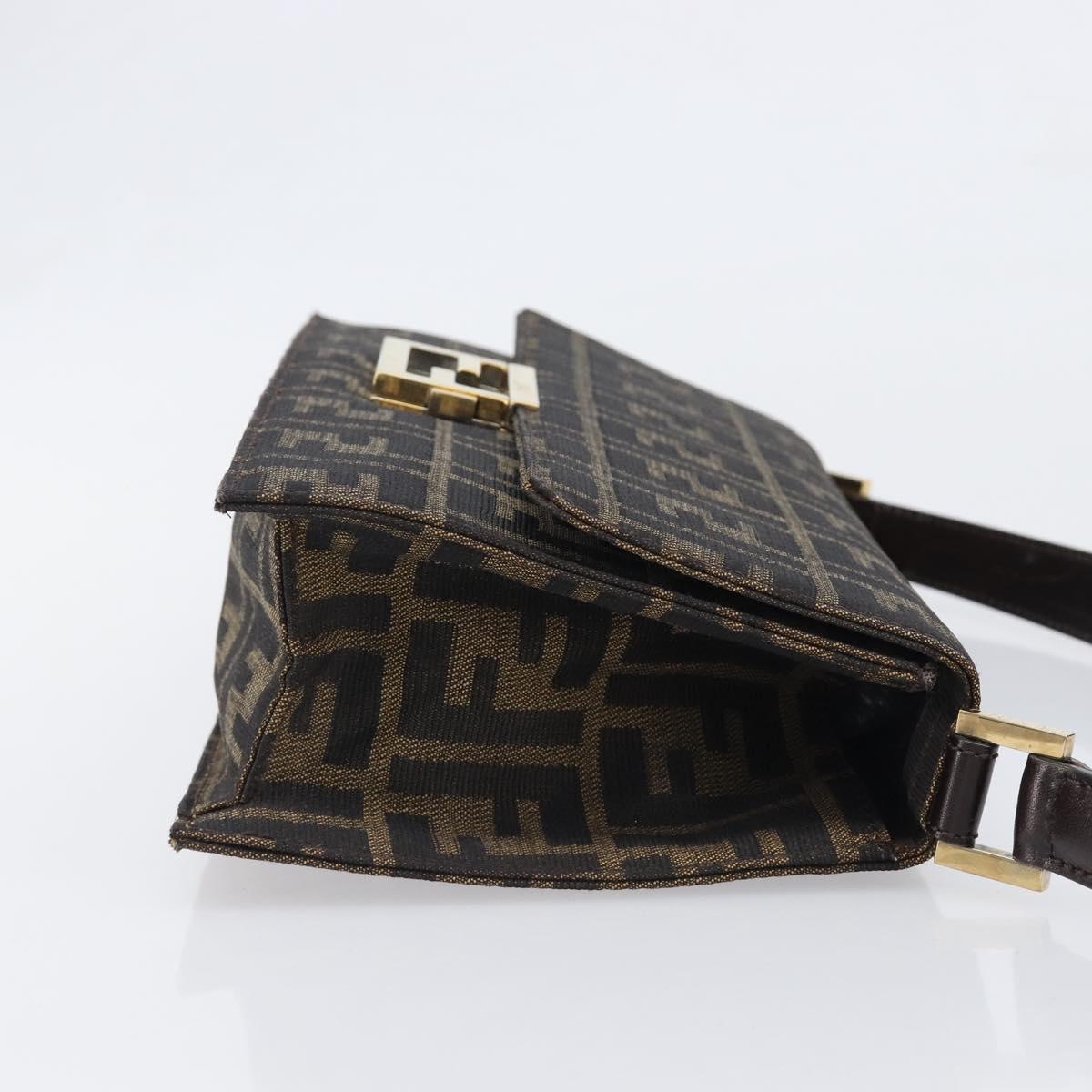 FENDI Zucca Canvas Shoulder Bag Brown Gold Tone Auth 199508A