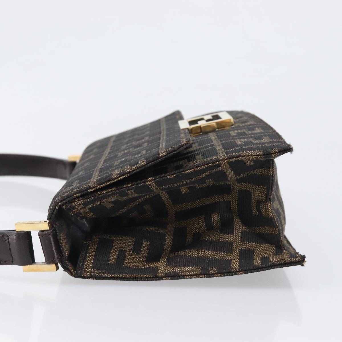 FENDI Zucca Canvas Shoulder Bag Brown Gold Tone Auth 199508A