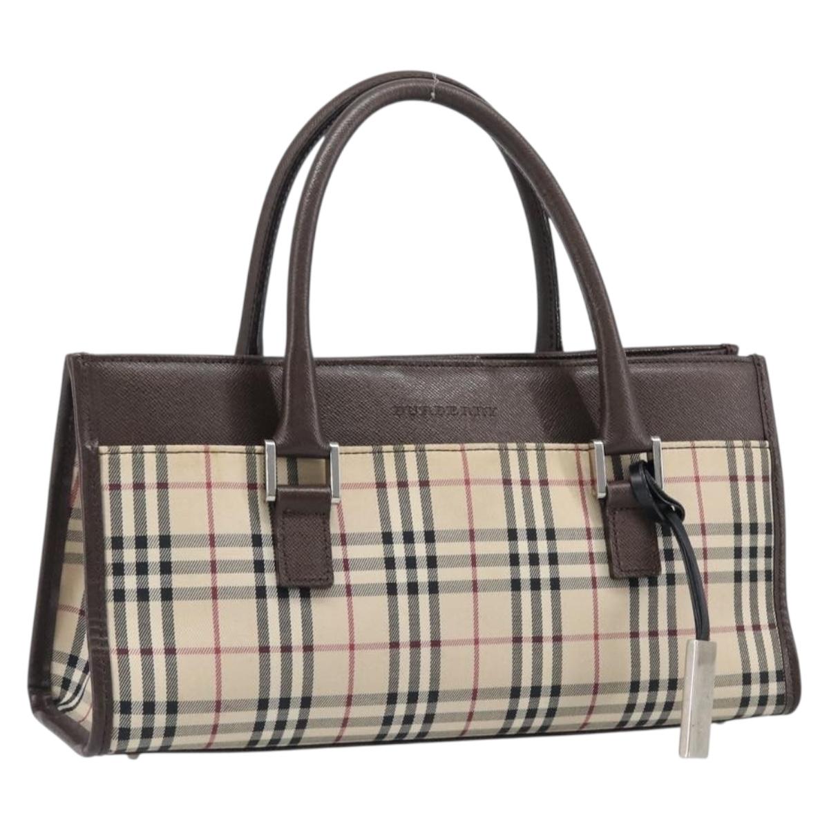 BURBERRY Nova Check Hand Bag Canvas Beige Silver Auth 199509A