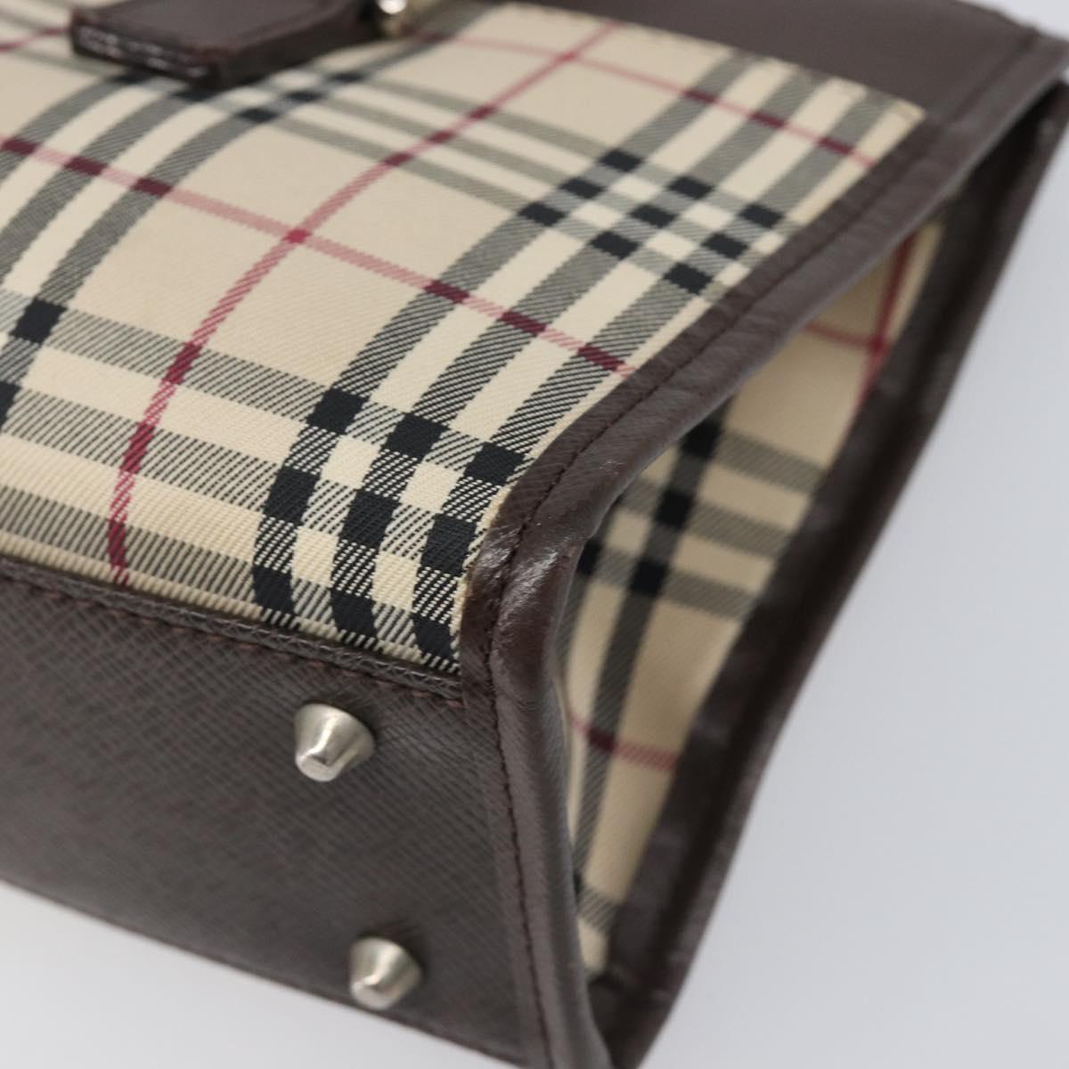 BURBERRY Nova Check Hand Bag Canvas Beige Silver Auth 199509A