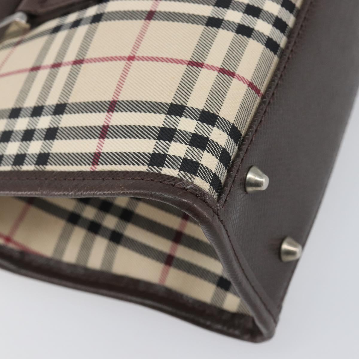 BURBERRY Nova Check Hand Bag Canvas Beige Silver Auth 199509A