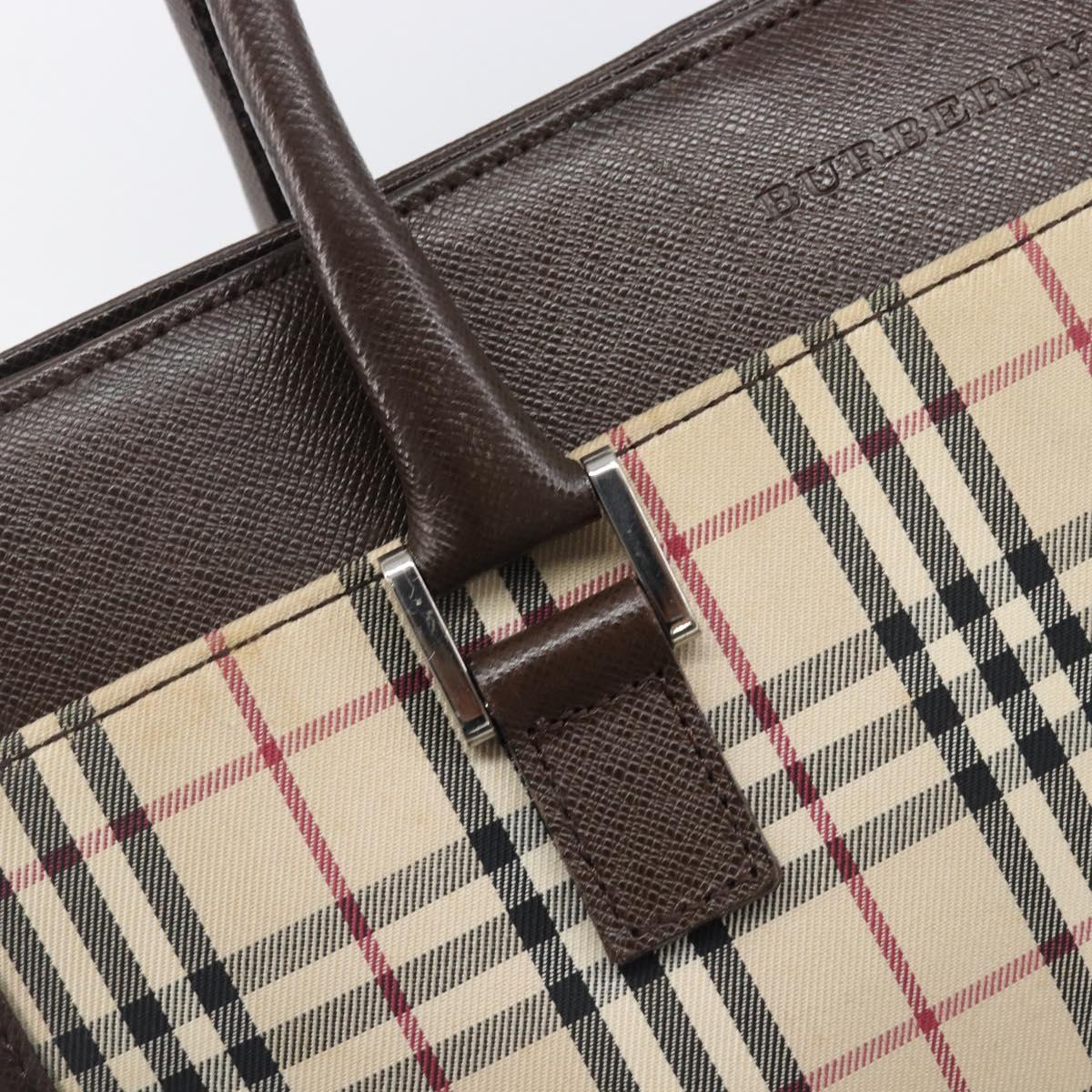 BURBERRY Nova Check Hand Bag Canvas Beige Silver Auth 199509A