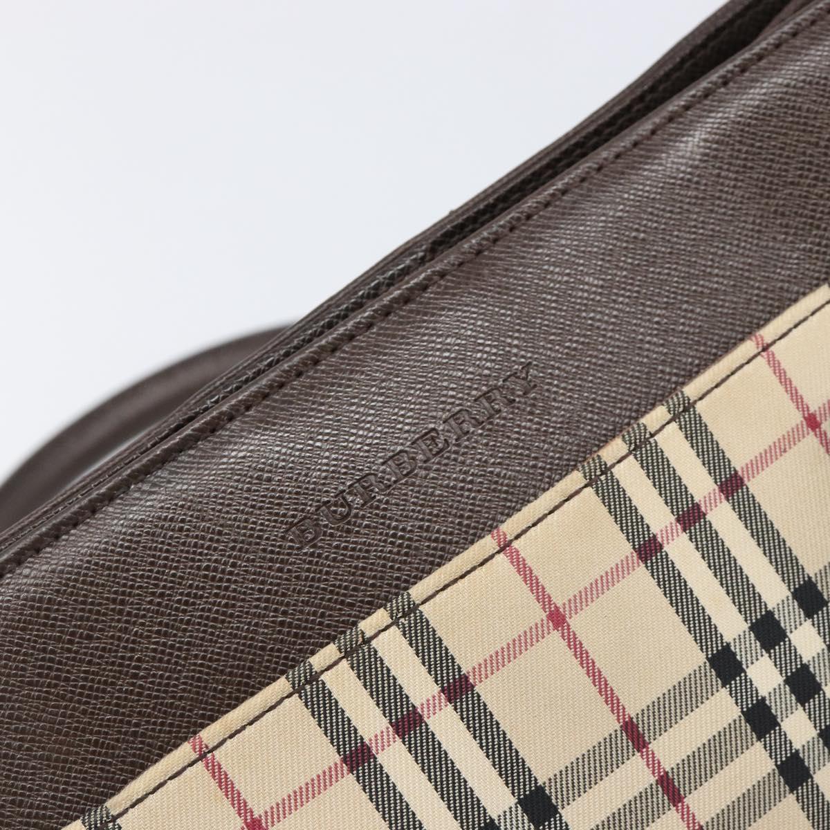 BURBERRY Nova Check Hand Bag Canvas Beige Silver Auth 199509A