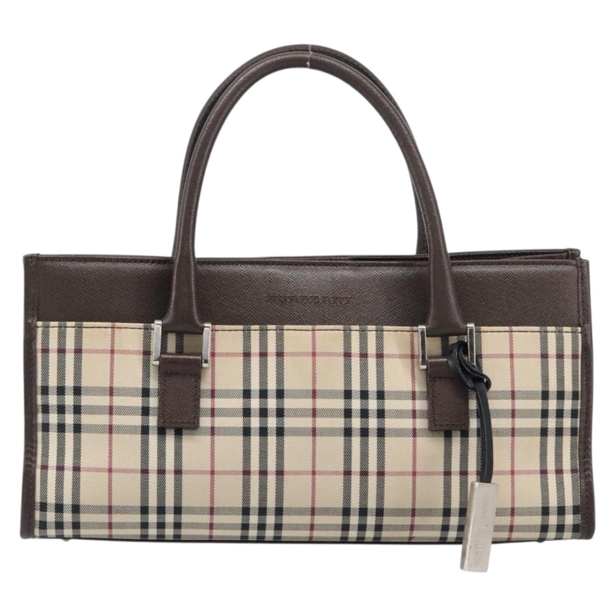 BURBERRY Nova Check Hand Bag Canvas Beige Silver Auth 199509A