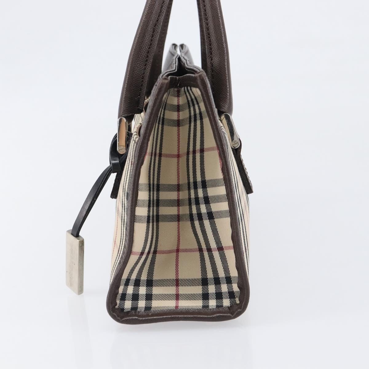 BURBERRY Nova Check Hand Bag Canvas Beige Silver Auth 199509A