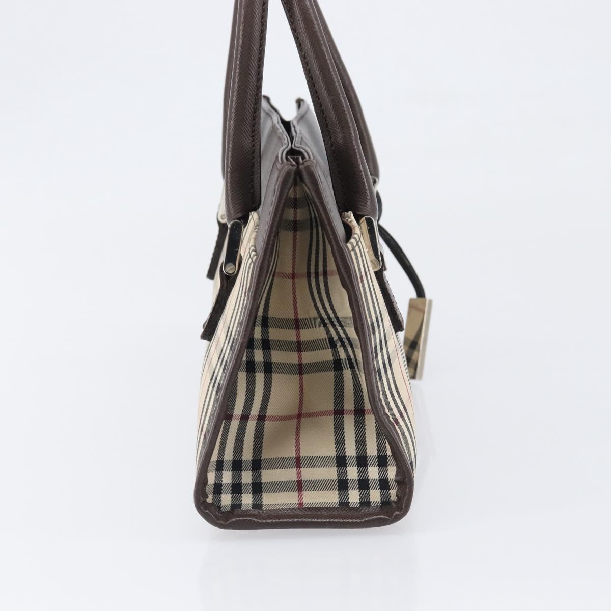 BURBERRY Nova Check Hand Bag Canvas Beige Silver Auth 199509A