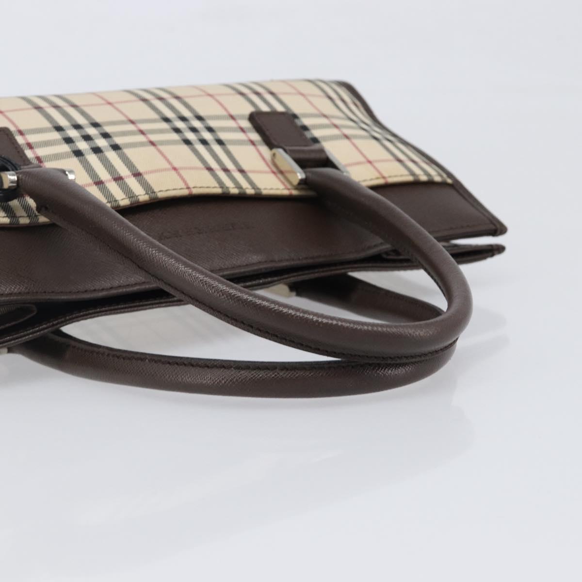 BURBERRY Nova Check Hand Bag Canvas Beige Silver Auth 199509A