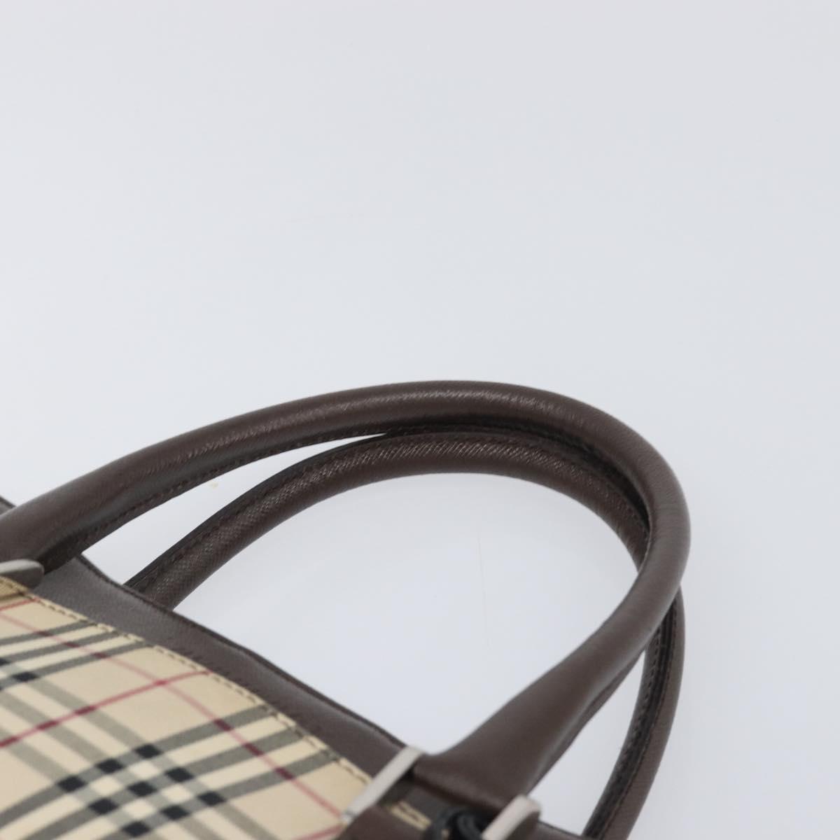 BURBERRY Nova Check Hand Bag Canvas Beige Silver Auth 199509A
