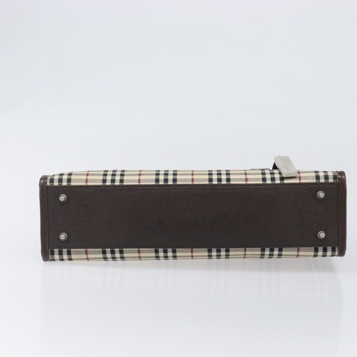 BURBERRY Nova Check Hand Bag Canvas Beige Silver Auth 199509A