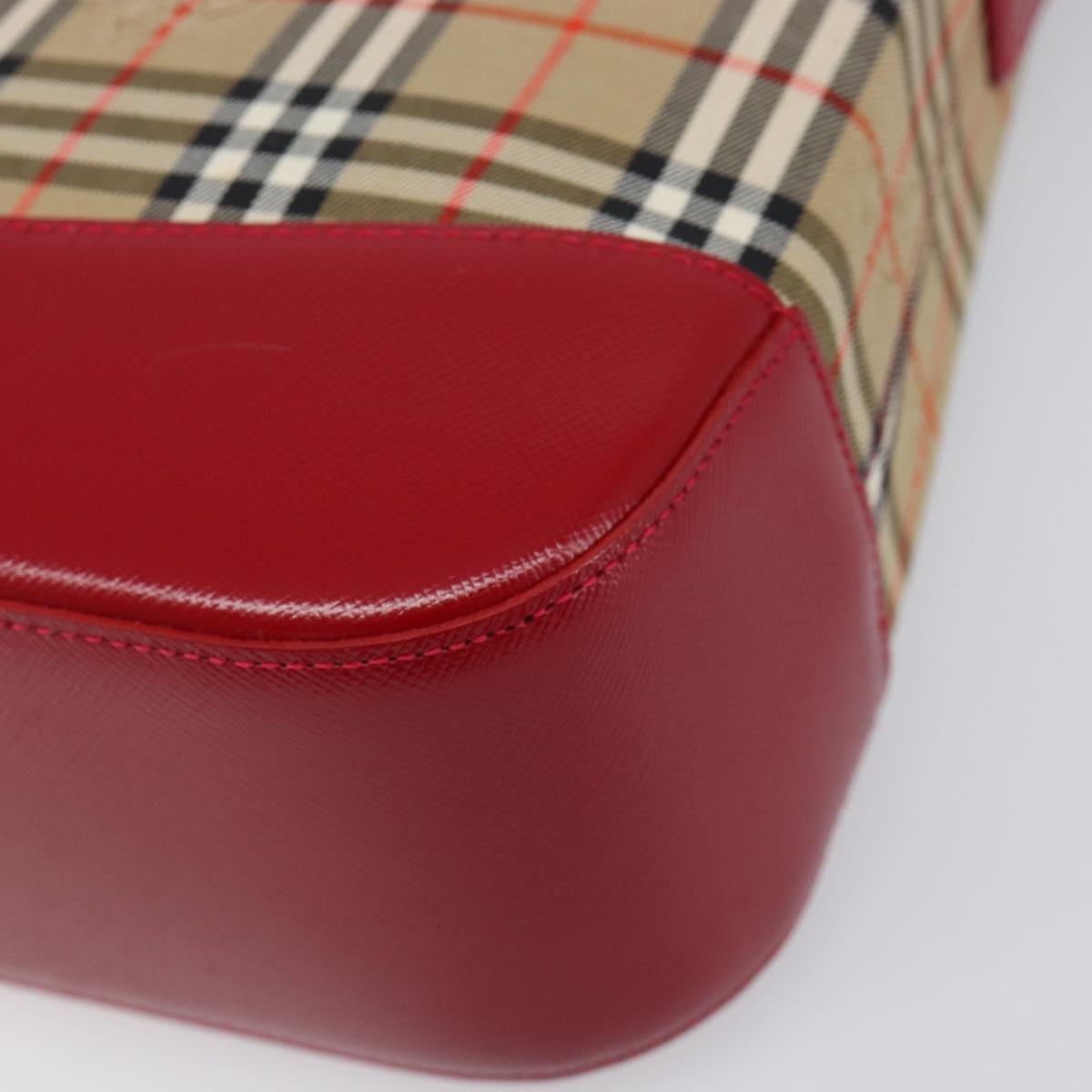 BURBERRY Nova Check Shoulder Bag Canvas Beige Red Auth 199510V