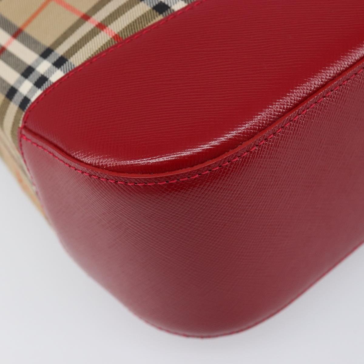 BURBERRY Nova Check Shoulder Bag Canvas Beige Red Auth 199510V