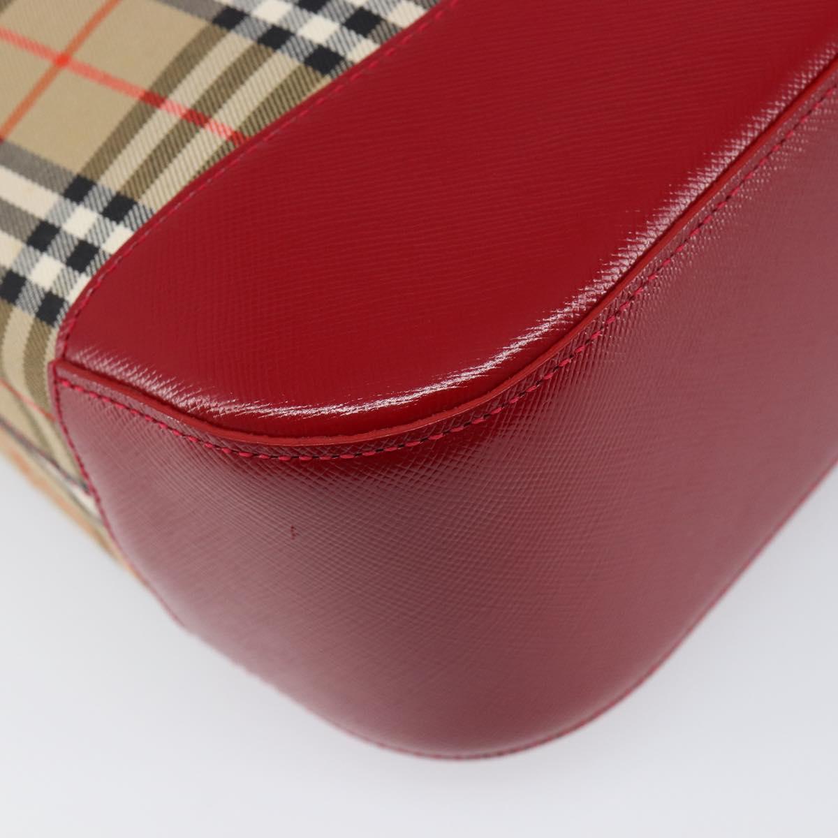 BURBERRY Nova Check Shoulder Bag Canvas Beige Red Auth 199510V
