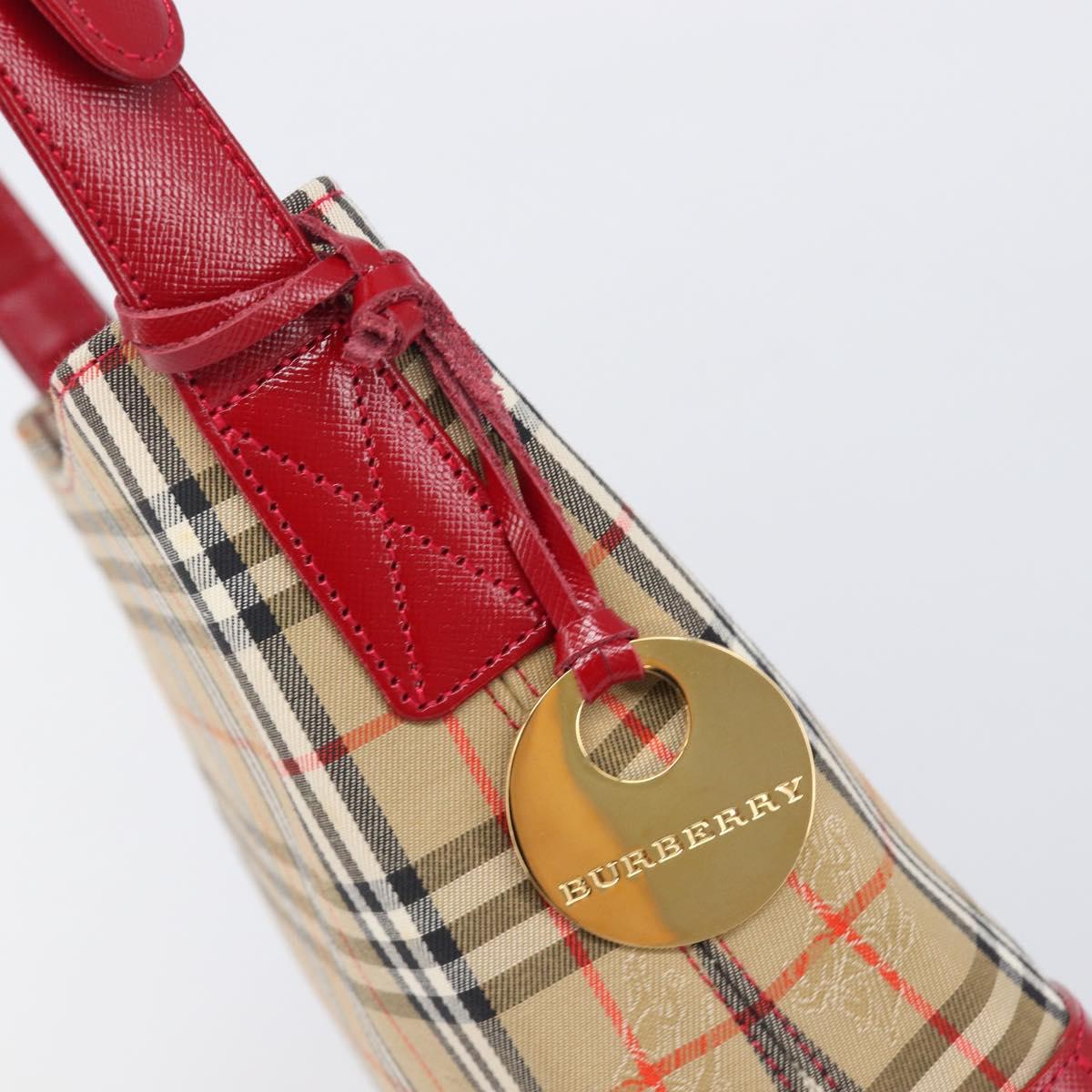 BURBERRY Nova Check Shoulder Bag Canvas Beige Red Auth 199510V