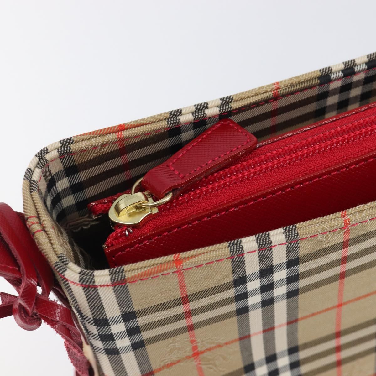 BURBERRY Nova Check Shoulder Bag Canvas Beige Red Auth 199510V