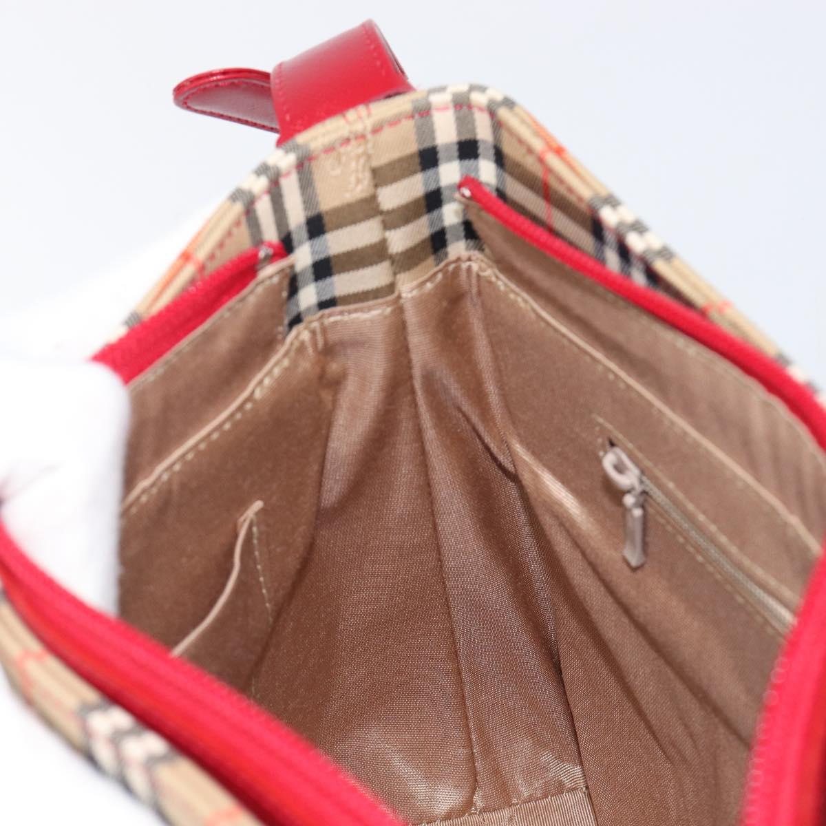 BURBERRY Nova Check Shoulder Bag Canvas Beige Red Auth 199510V