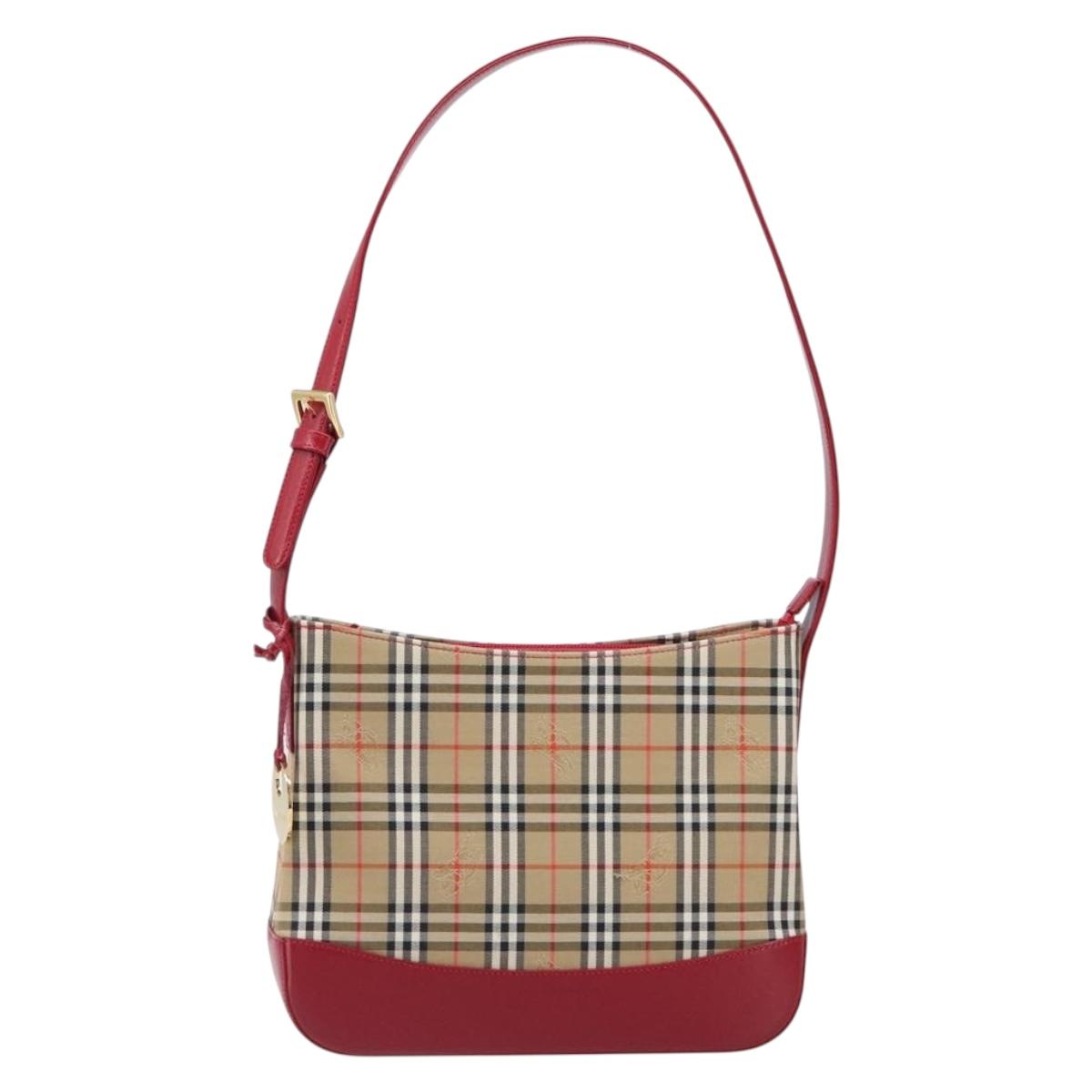 BURBERRY Nova Check Shoulder Bag Canvas Beige Red Auth 199510V