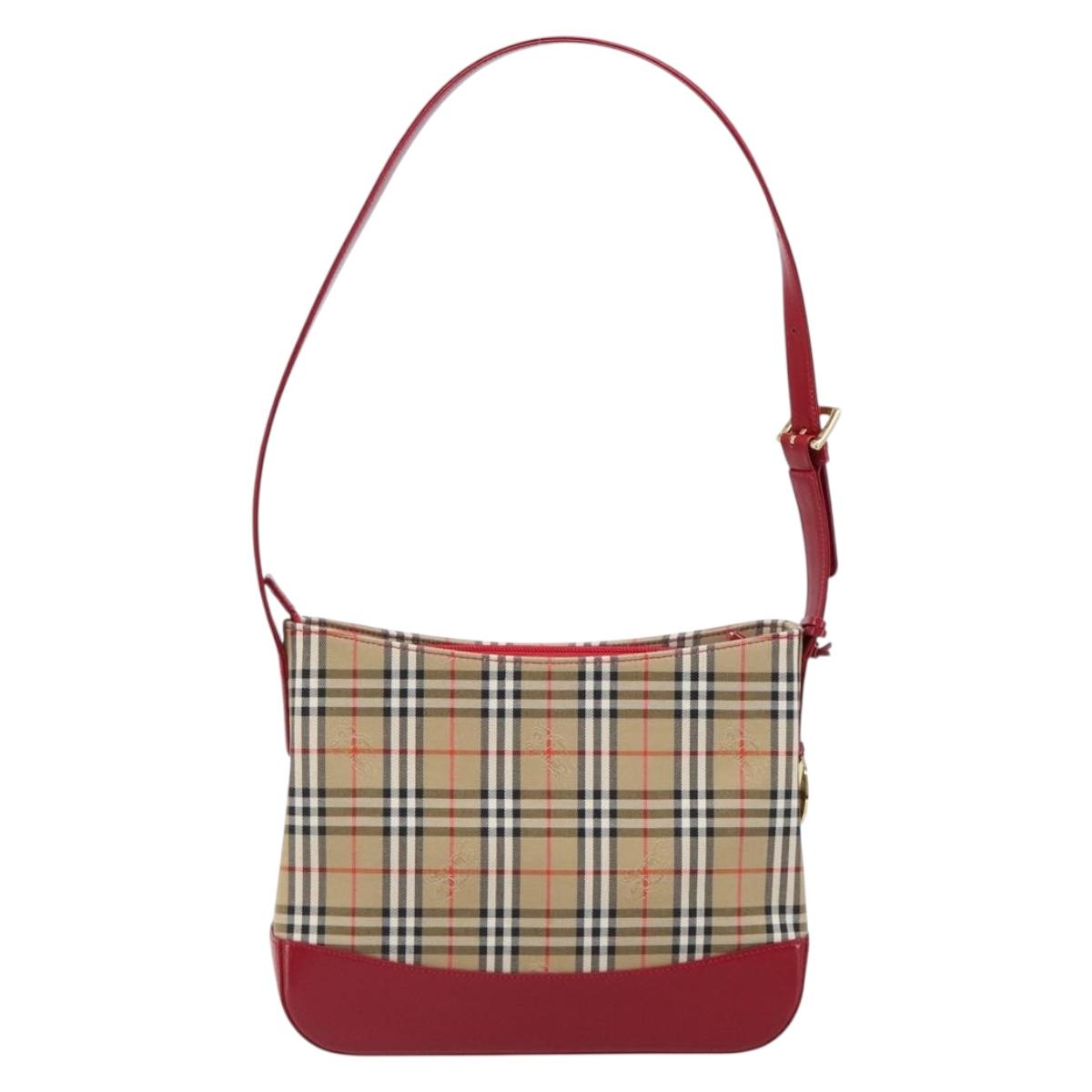 BURBERRY Nova Check Shoulder Bag Canvas Beige Red Auth 199510V