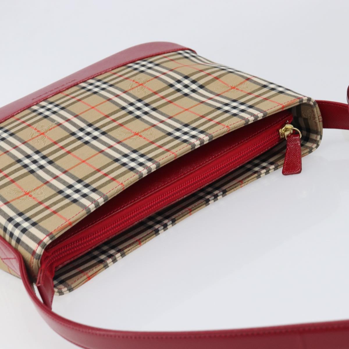 BURBERRY Nova Check Shoulder Bag Canvas Beige Red Auth 199510V