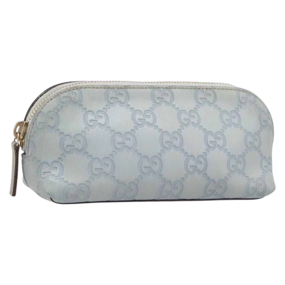GUCCI GuccissimaGG Pouch Leather Light Blue Gold Tone 141811 Auth 199511