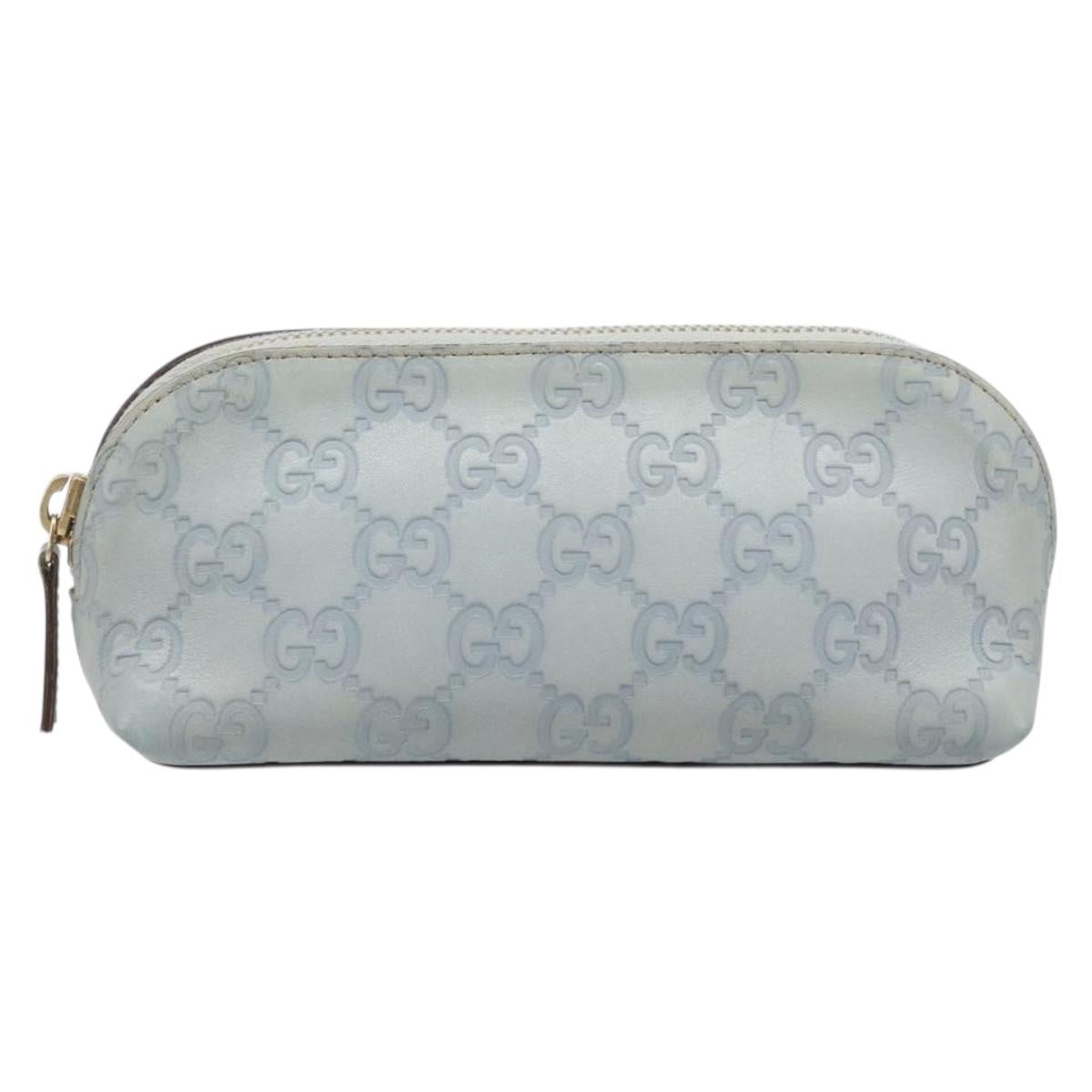 GUCCI GuccissimaGG Pouch Leather Light Blue Gold Tone 141811 Auth 199511