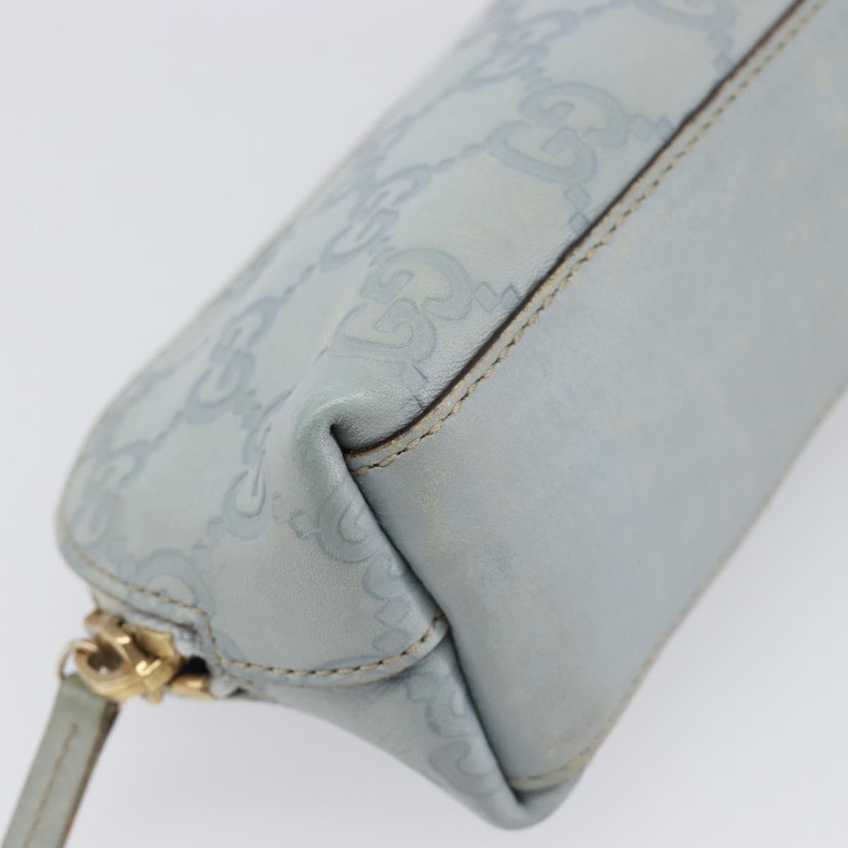 GUCCI GuccissimaGG Pouch Leather Light Blue Gold Tone 141811 Auth 199511