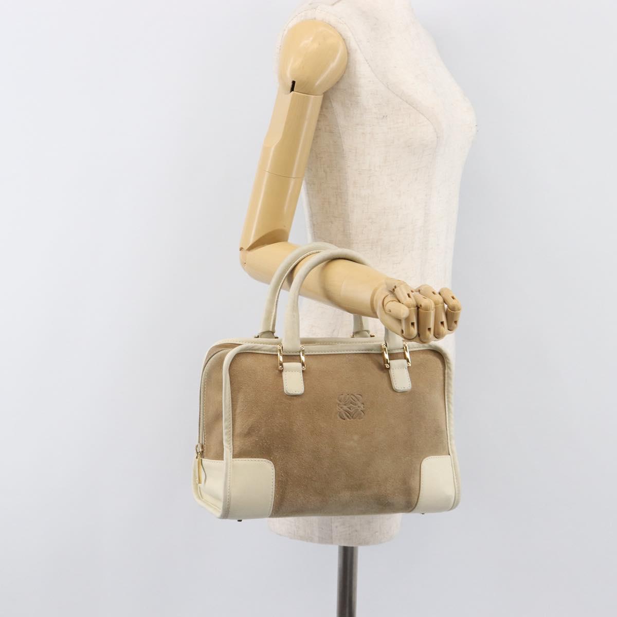 LOEWE Amazonas Hand Bag Suede Beige Gold Tone Auth 199514A
