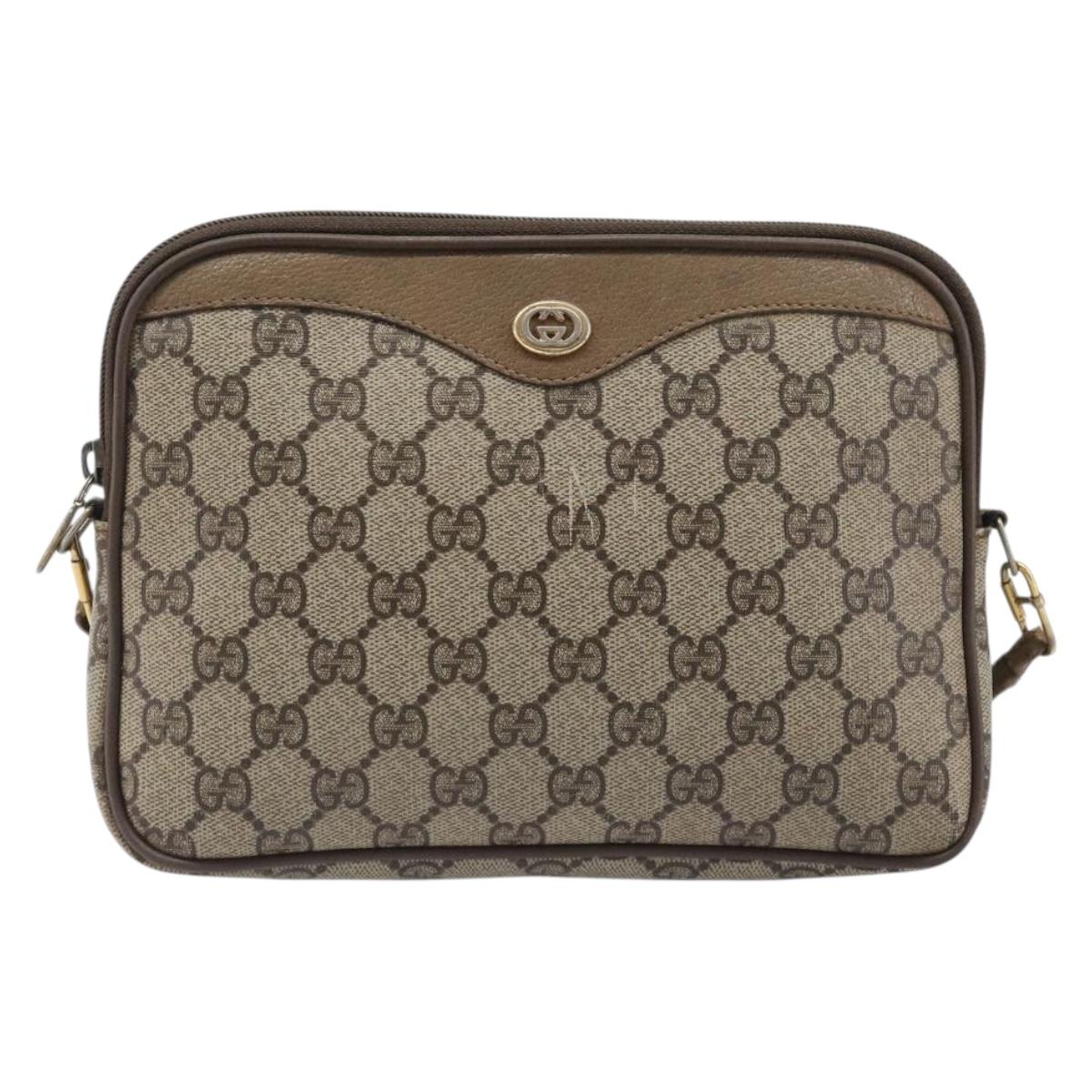 GUCCI GG Supreme Shoulder Bag PVC Beige Gold Tone 116 02 068 Auth 199516