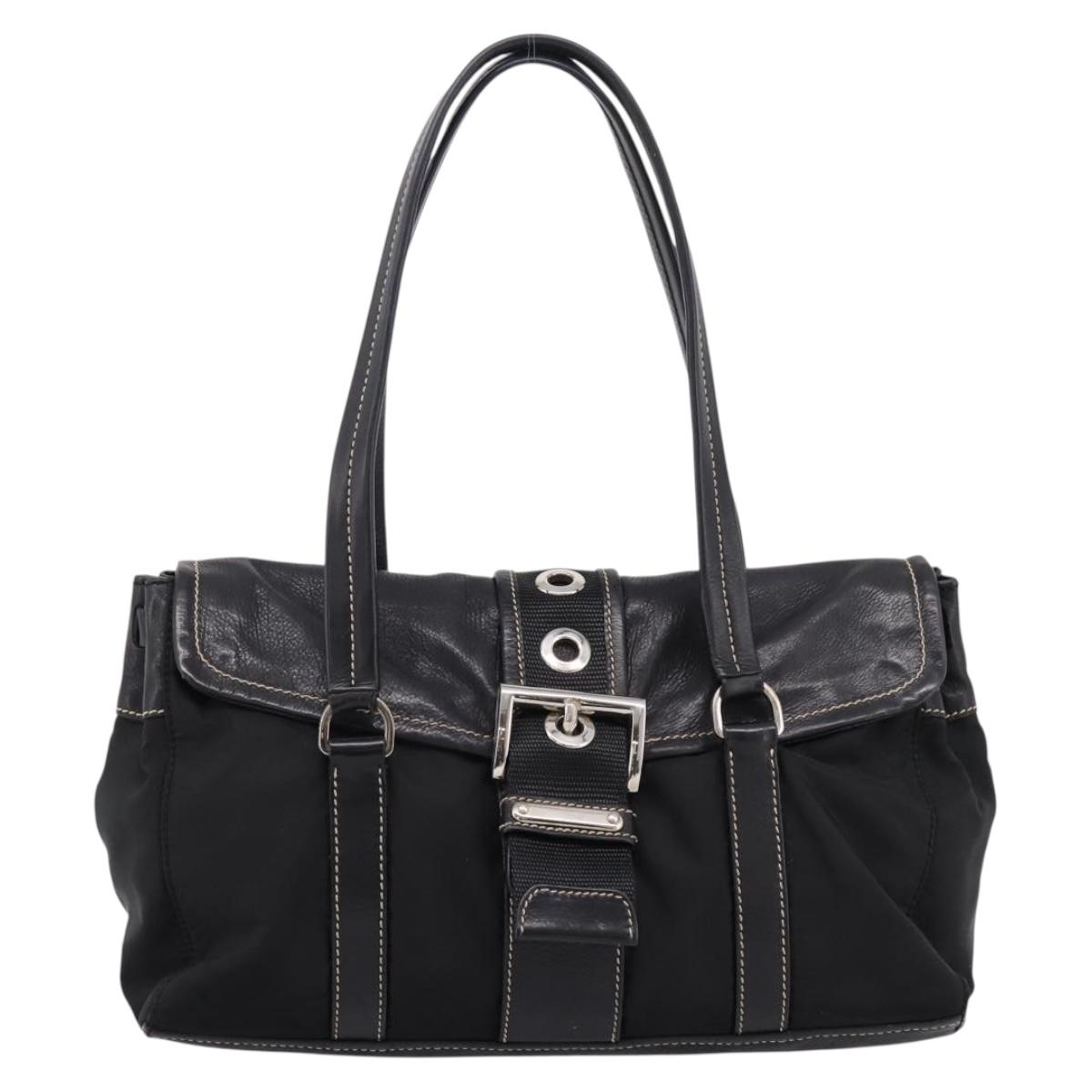 PRADA Shoulder Bag Nylon Black Silver Auth 199517V