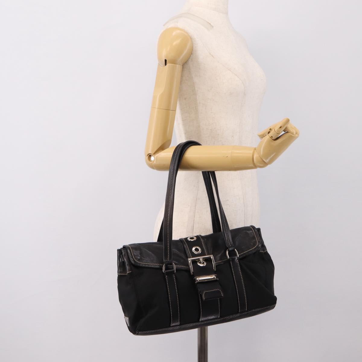 PRADA Shoulder Bag Nylon Black Silver Auth 199517V