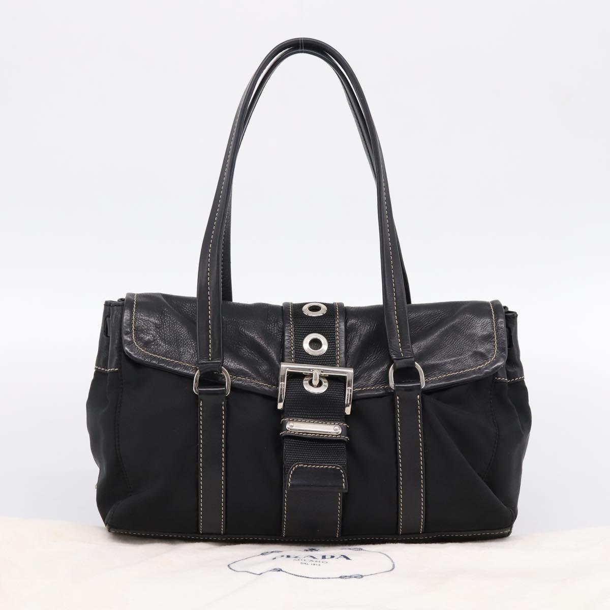 PRADA Shoulder Bag Nylon Black Silver Auth 199517V