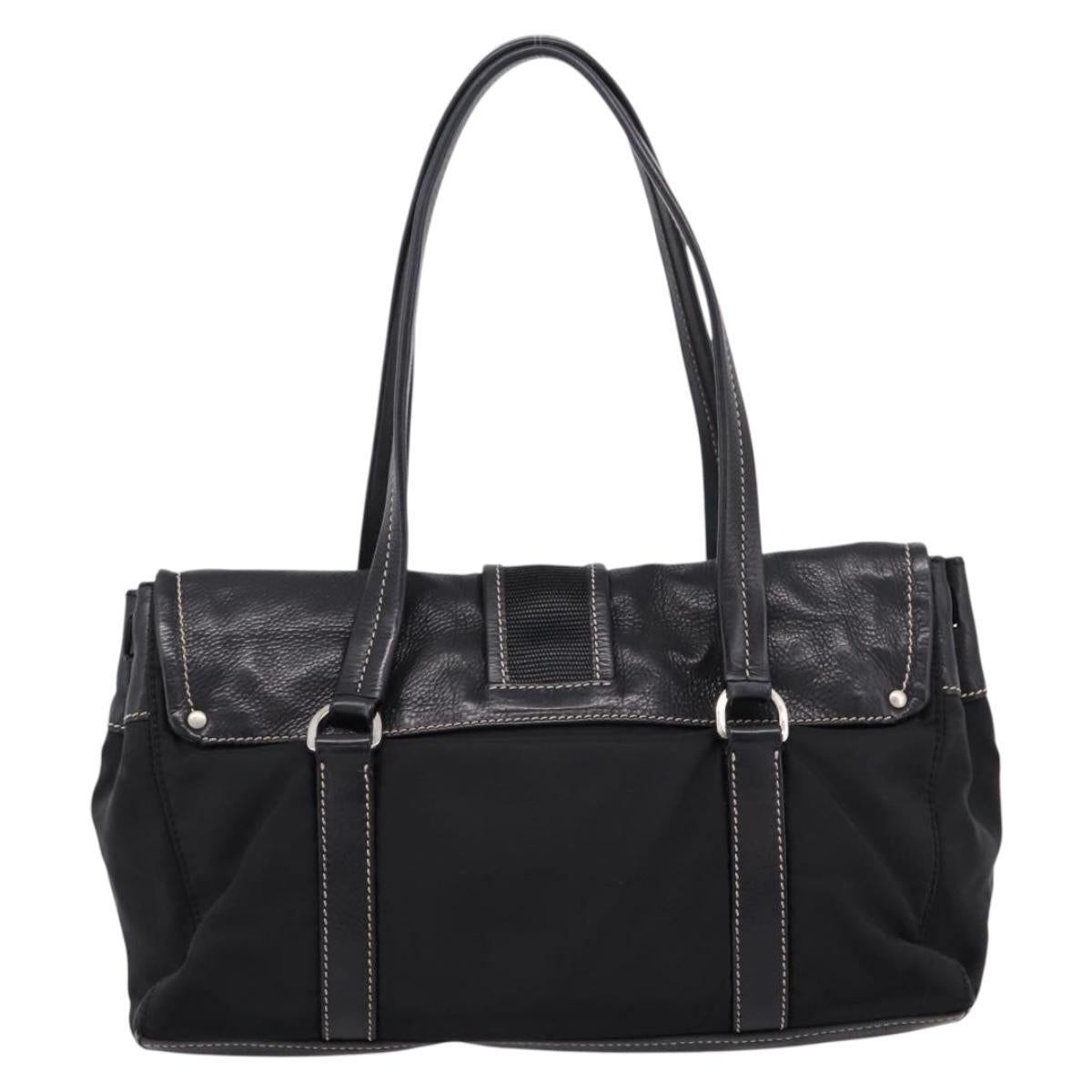 PRADA Shoulder Bag Nylon Black Silver Auth 199517V
