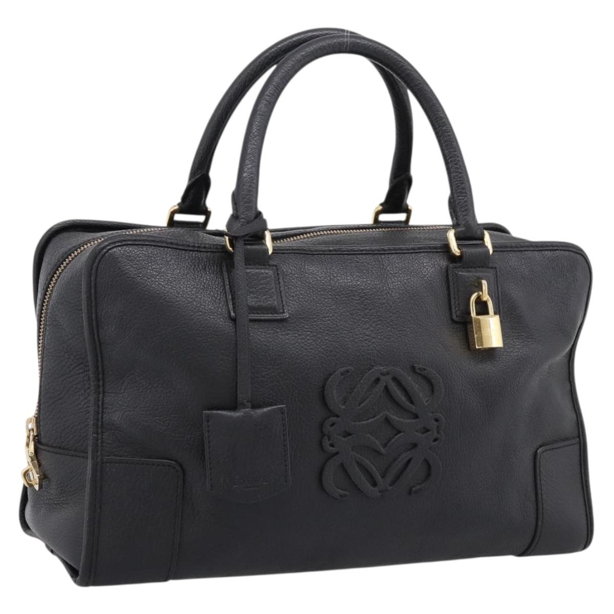LOEWE anagram Amazona 36 Hand Bag Leather Black Gold Tone Auth 199518V