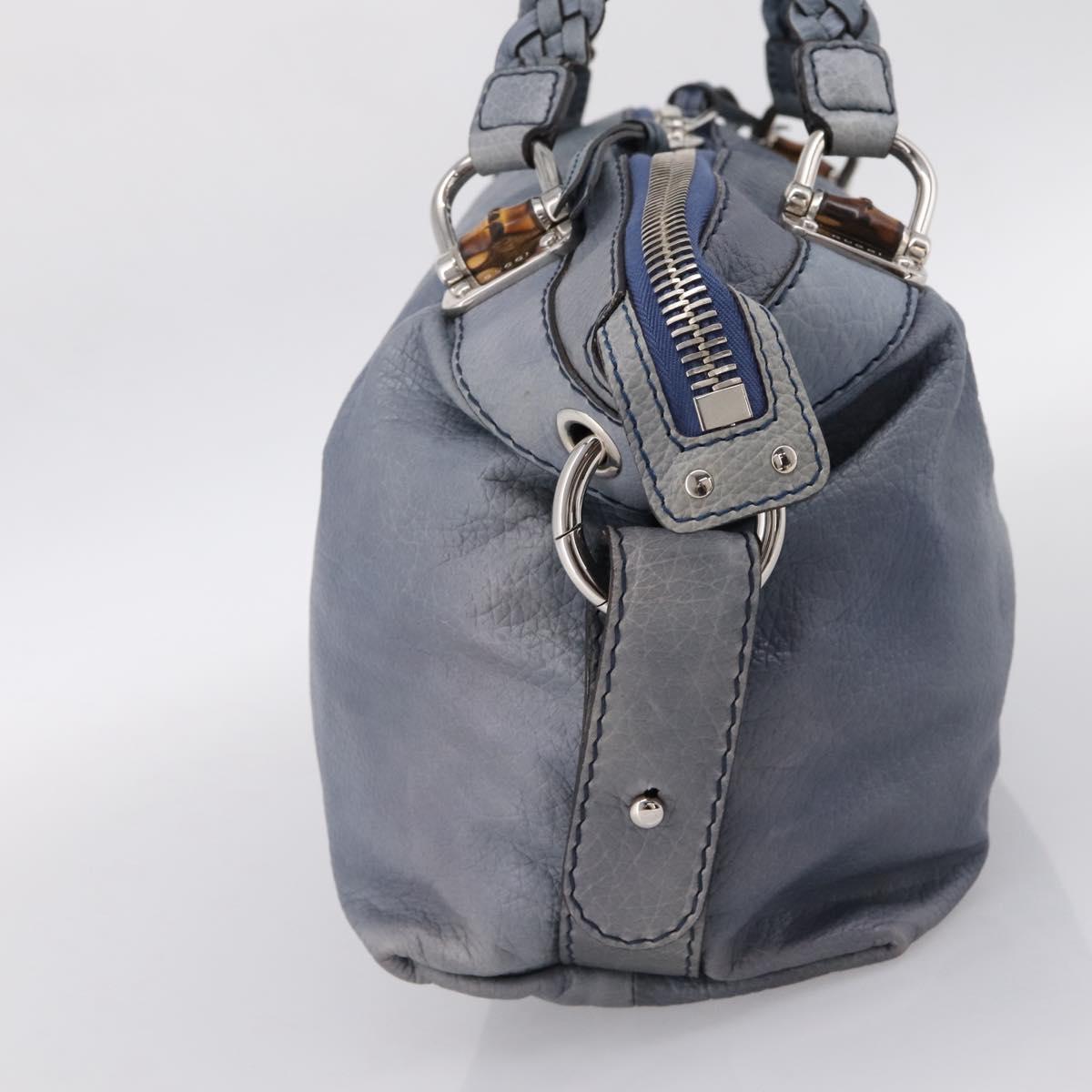 GUCCI Bamboo Shoulder Bag Leather Blue Silver 232959 Auth 199519