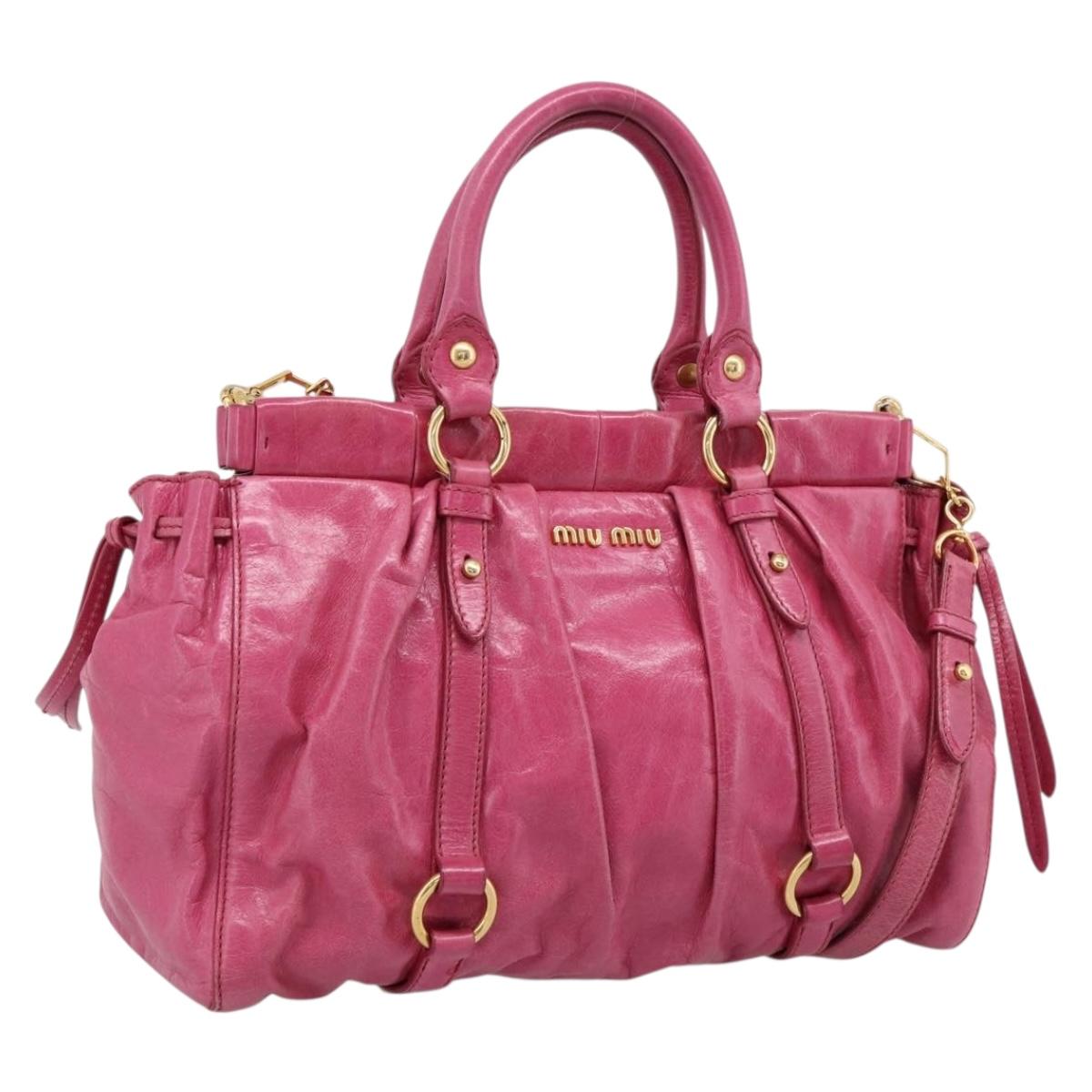 Miu Miu Hand Bag Leather 2way Pink Gold Tone Auth 199521V