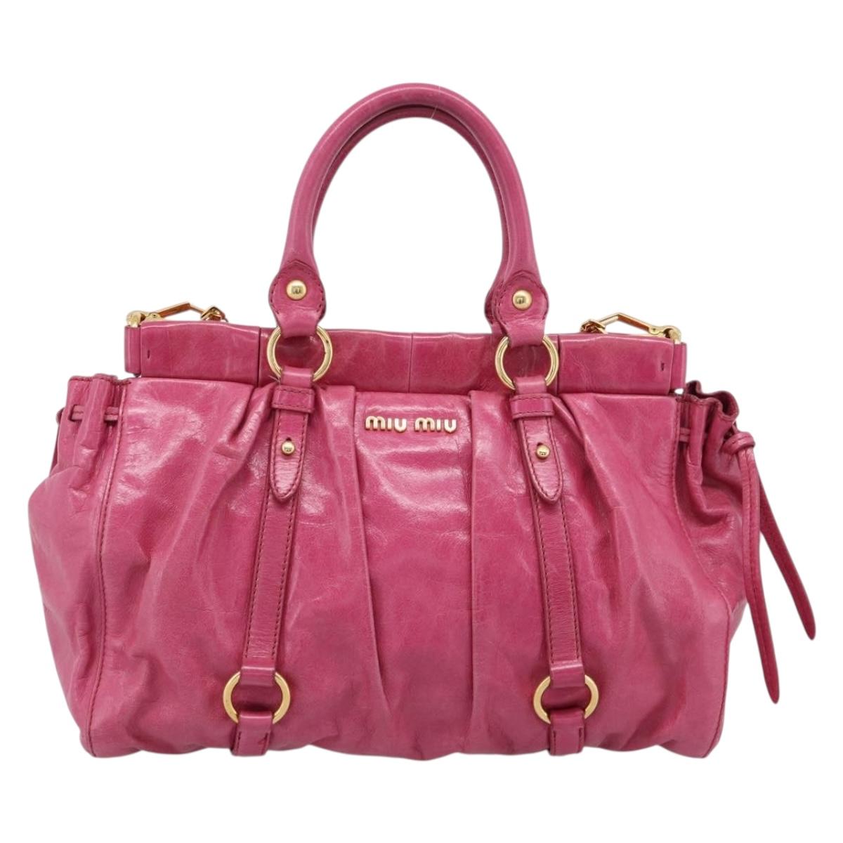Miu Miu Hand Bag Leather 2way Pink Gold Tone Auth 199521V