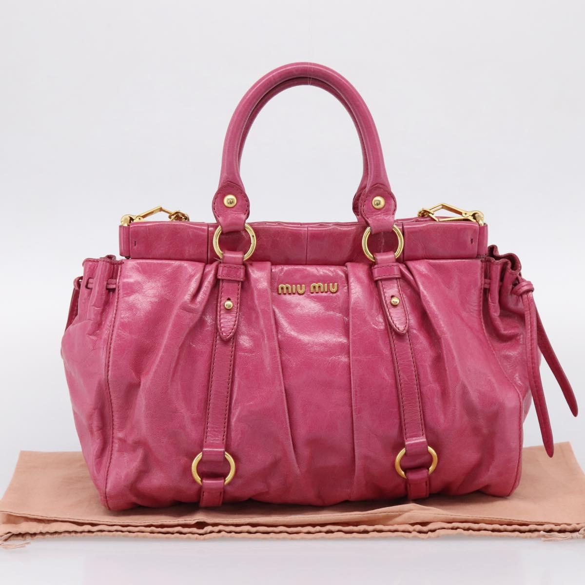 Miu Miu Hand Bag Leather 2way Pink Gold Tone Auth 199521V