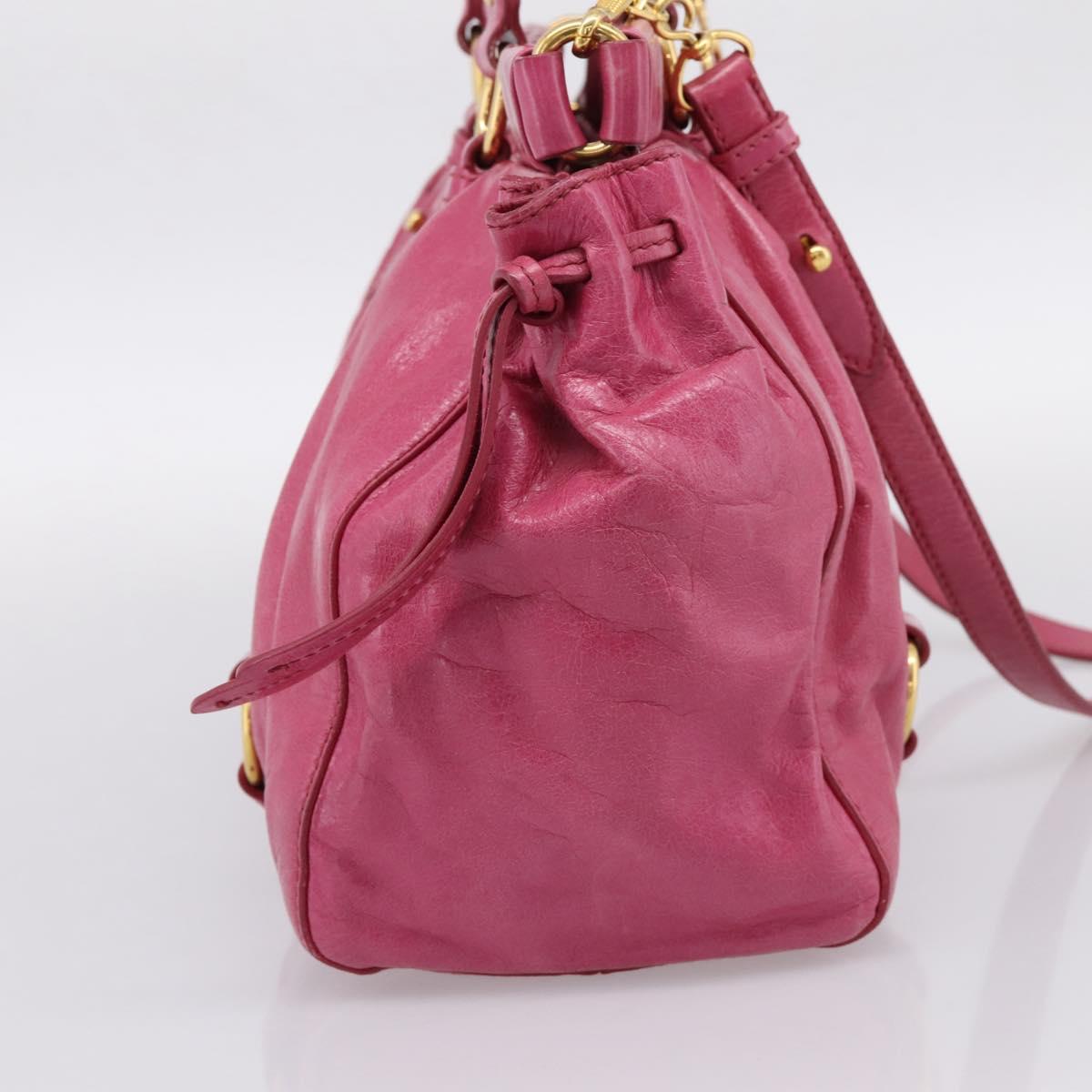 Miu Miu Hand Bag Leather 2way Pink Gold Tone Auth 199521V